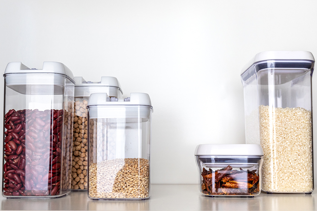 clear containers beans grains