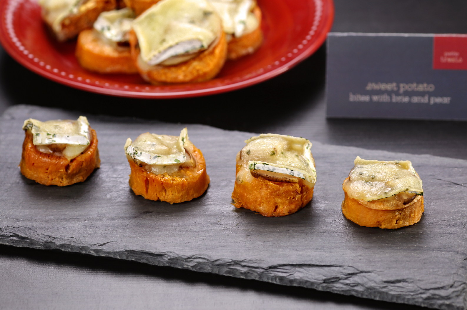 Sweet Potato Bites with Brie and Pear